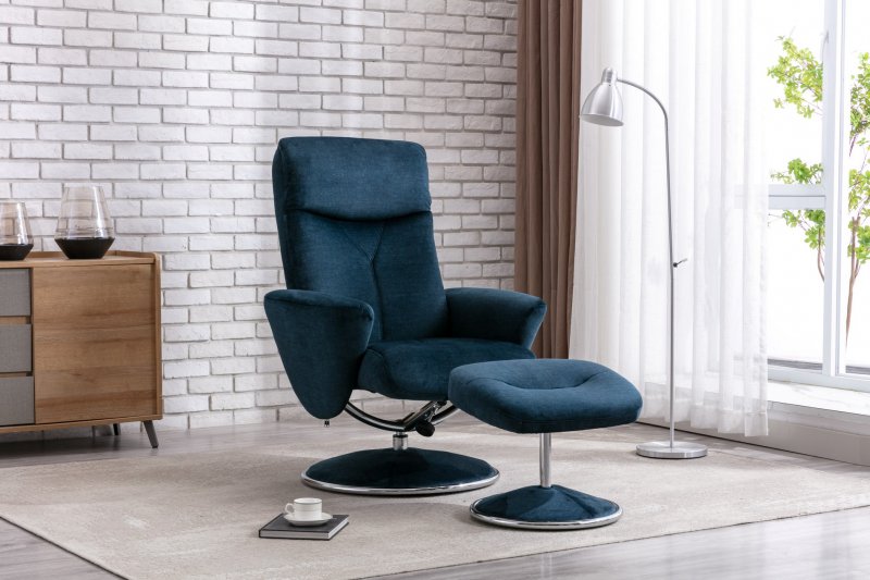 Sophia Swivel Recliner + Free Footstool In Deep Sea