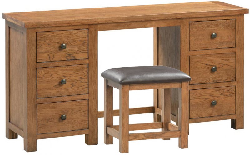 Budleigh Rustic Double Pedestal Dressing Table + Stool