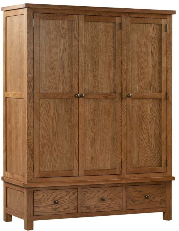 Budleigh Rustic Triple Wardrobe With 3 Drawers