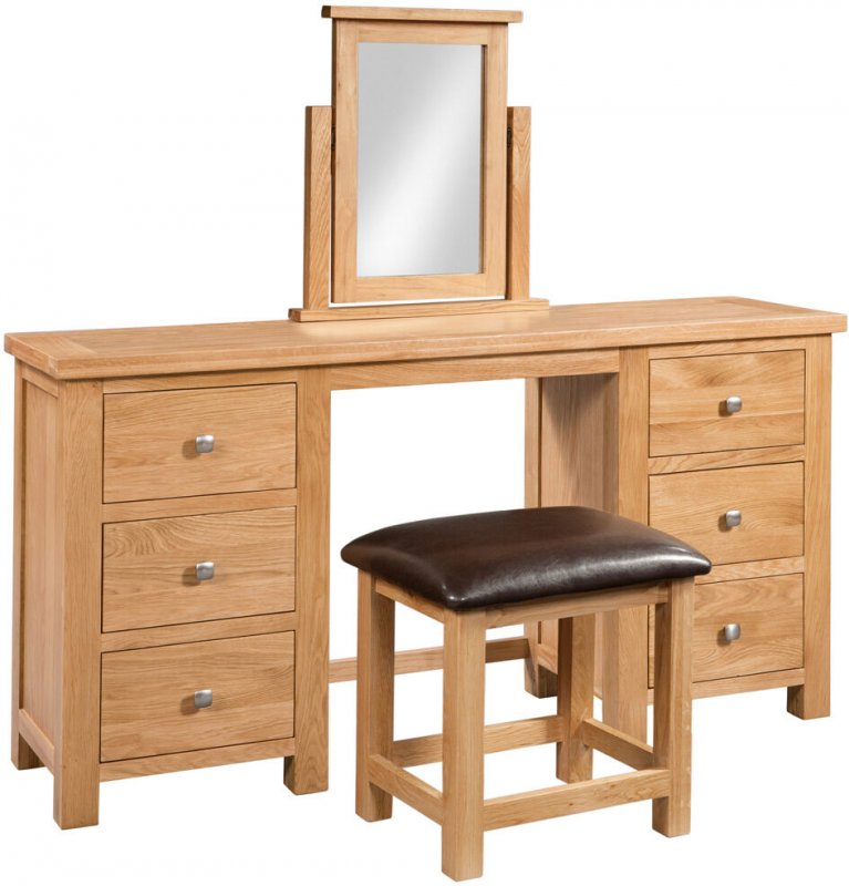 Budleigh Light Oak Double Pedestal Dressing Table + Stool