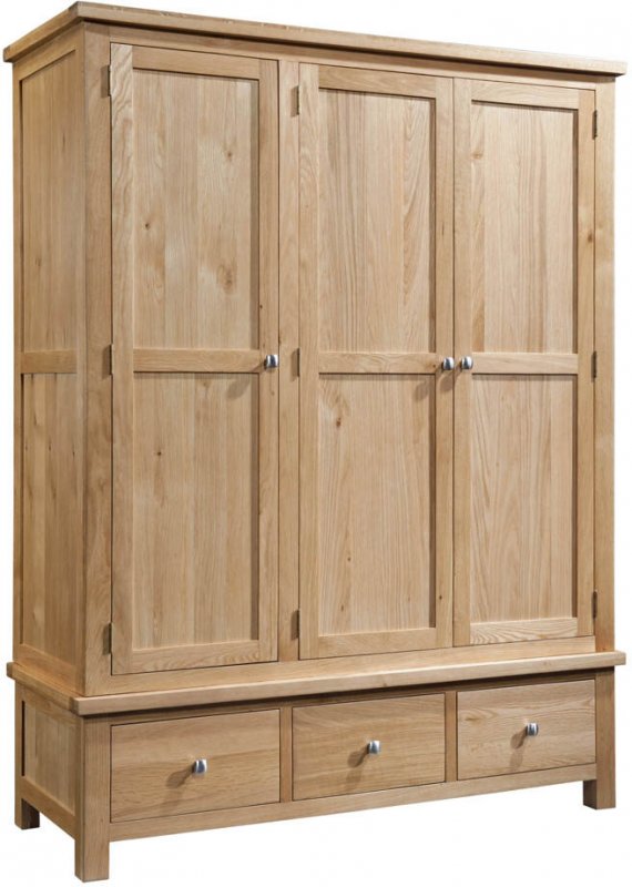 Budleigh Light Oak Triple Wardrobe With 3 Drawers