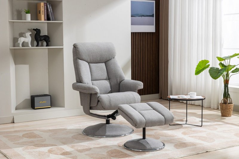 Morgan Swivel Recliner With Free Footstool in Lisbon Silver