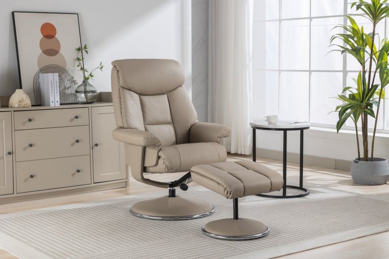 Morgan Swivel Recliner With Free Footstool in Pebble Plush