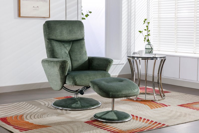 Sophia Swivel Recliner + Free Footstool In Moss Green