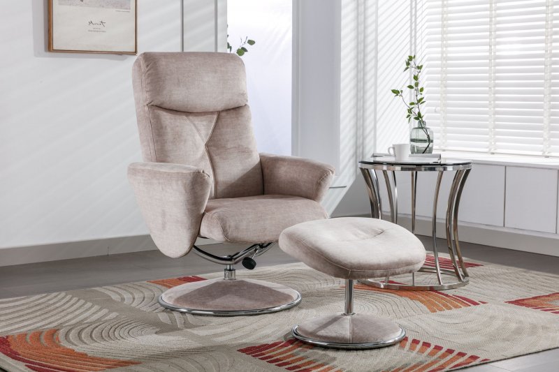 Sophia Swivel Recliner + Free Footstool In Champagne