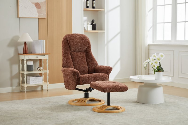 Norden Recliner Chair + Free Footstool in Lisbon Copper Fabric