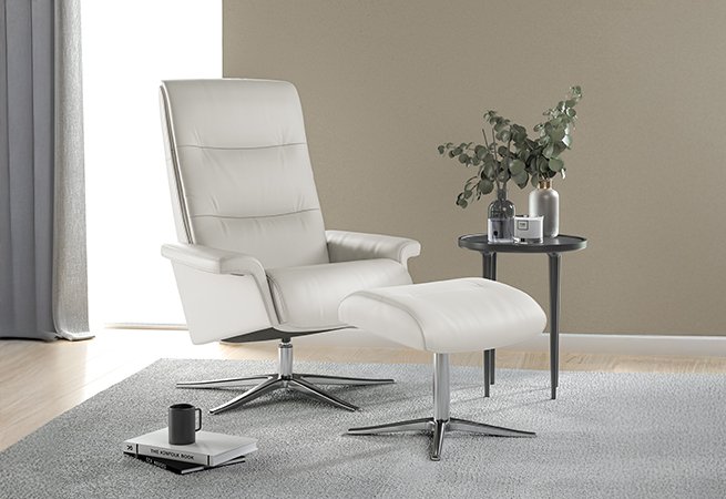 Amari Swivel Recliner & Footstool In Leather