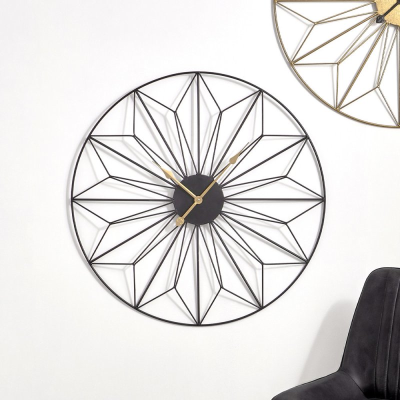 Black Metal Geo Design Round Wall Clock