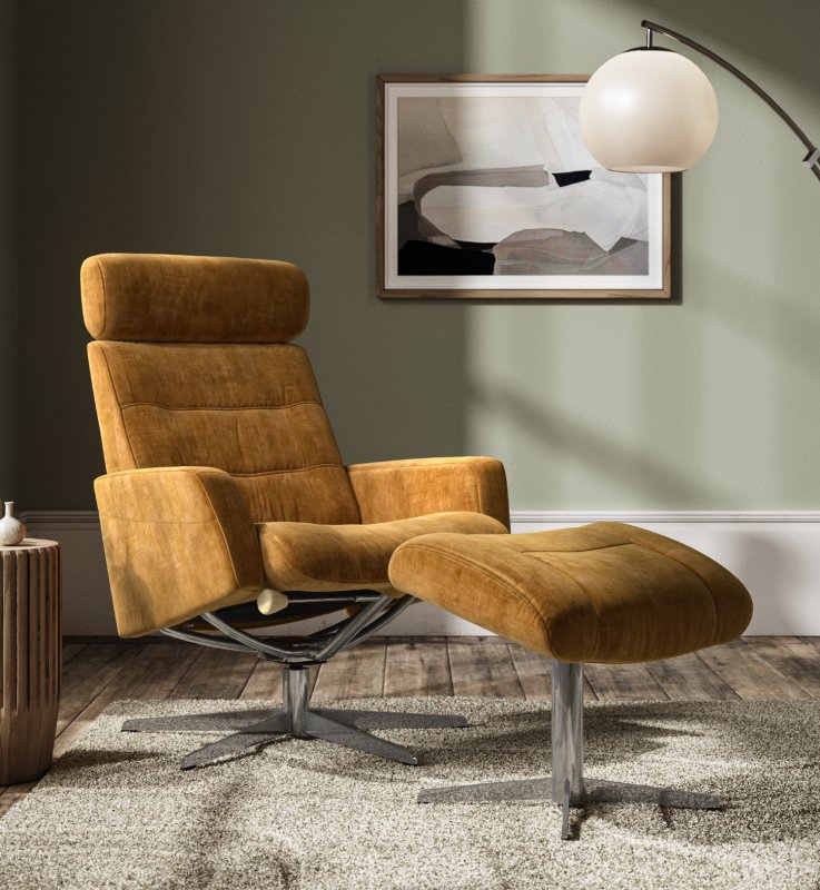 Netherbury Swivel Recliner Chair + Free Footstool In Fabric