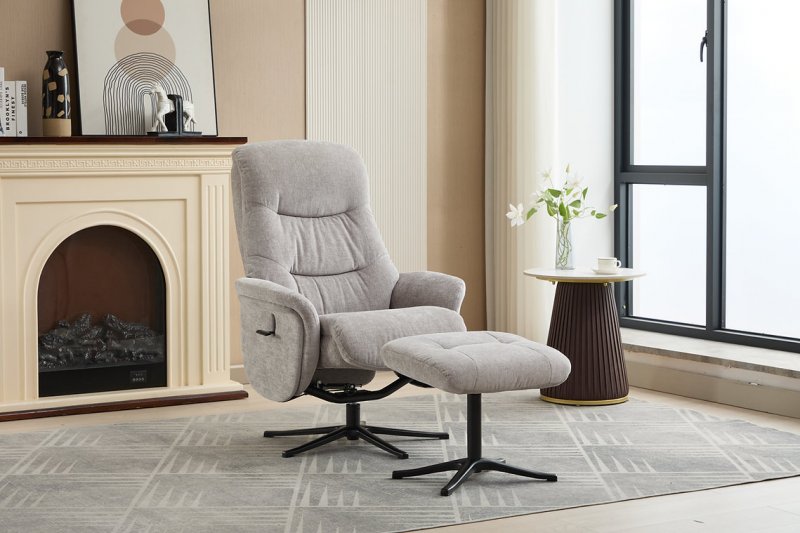 Roxby Swivel Recliner + Free Footstool In Light Grey
