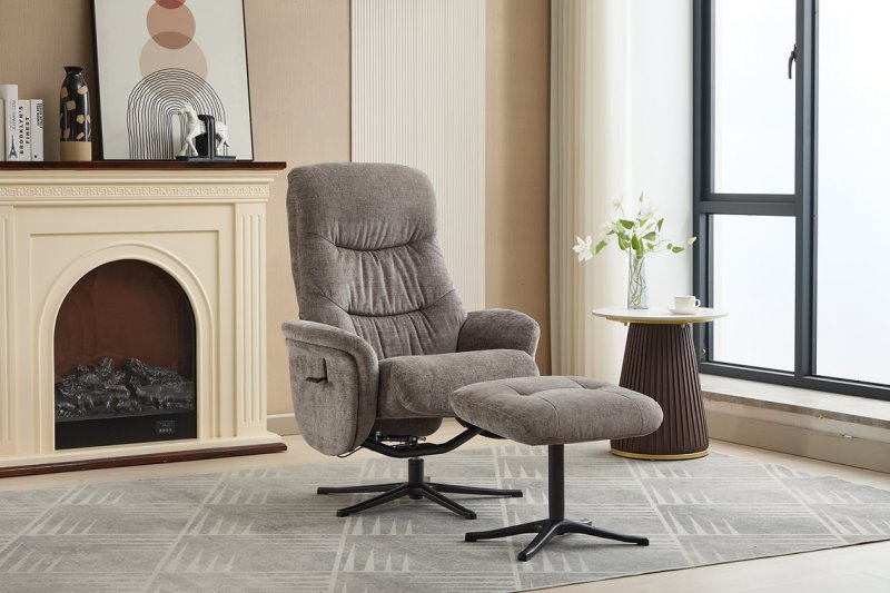 Roxby Swivel Recliner + Free Footstool In Charcoal