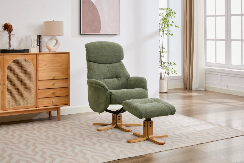 Felicia Swivel Recliner + FREE Footstool In Green Fabric