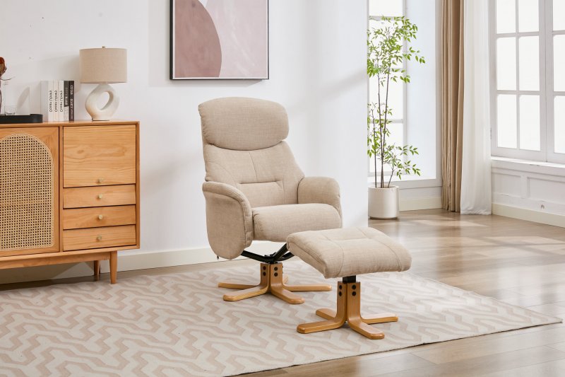 Felicia Swivel Recliner + FREE Footstool In Beige Fabric