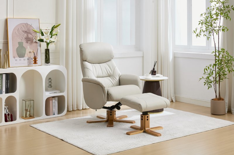 Felicia Swivel Recliner + FREE Footstool In Mushroom