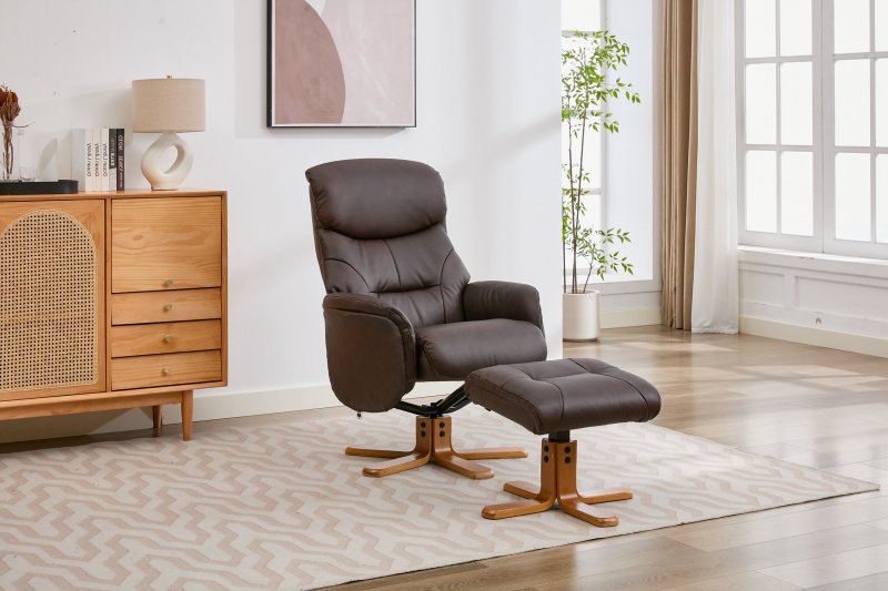 Felicia Swivel Recliner + FREE Footstool In Brown