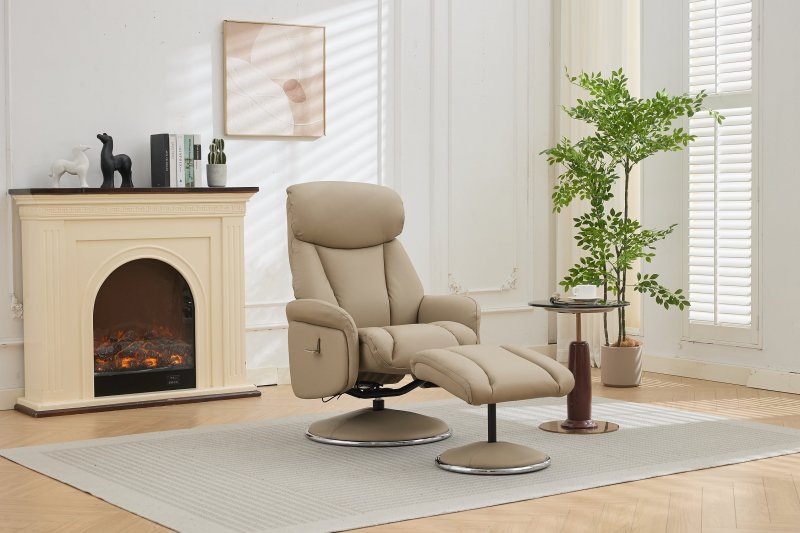Balvaro Swivel Recliner + FREE Footstool In Pebble Leather
