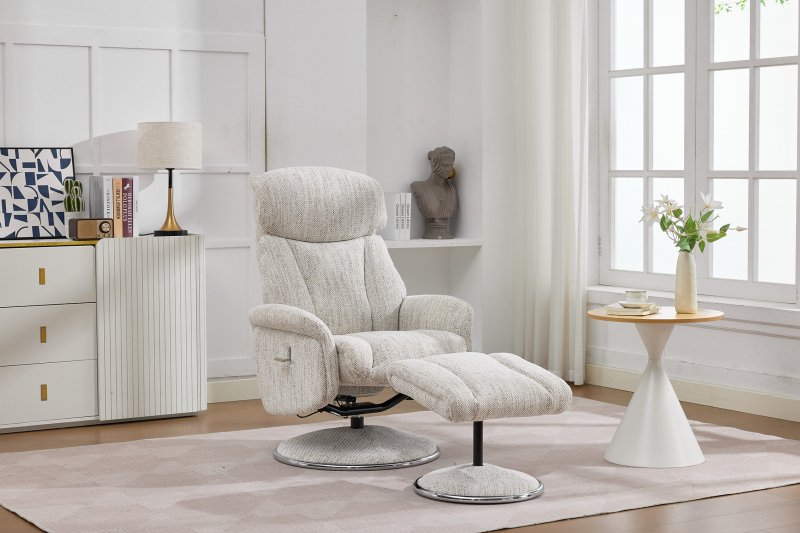 Balvaro Swivel Recliner + FREE Footstool In Natural Fabric
