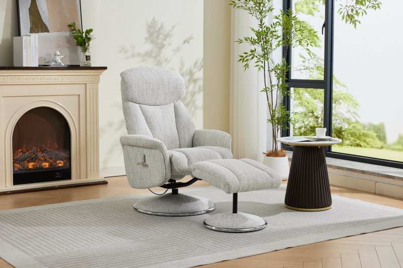 Balvaro Swivel Recliner + FREE Footstool In Silver Fabric