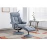 Morgan Swivel Recliner with Free Footstool in Blue Fabric