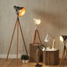 Tripod Floor Lamp - Grey Metal / Nat Wood