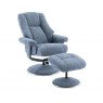 Franklin Swivel Recliner + Footstool In Ocean Fabric