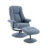 Franklin Swivel Recliner + Footstool In Ocean Fabric