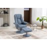 Franklin Swivel Recliner + Footstool In Ocean Fabric