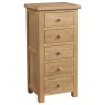 Budleigh Light Oak 5 Drawer Tall Chest